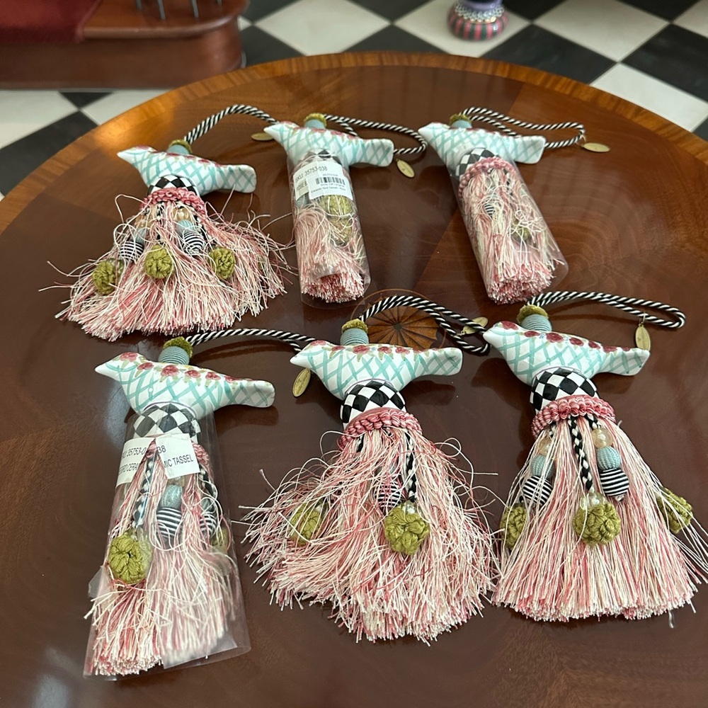 MacKenzie-Childs hand painted ceramic rose bird Tassel *RETIRED*